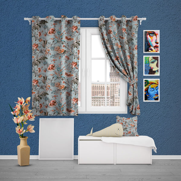EasyGoods® Premium 240 TC 100% Cotton Anokhi Faded Blue Curtains for Door Windows with Grommets for Living Room Bedroom - EasyGoods India