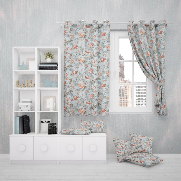 EasyGoods® Premium 240 TC 100% Cotton Anokhi Faded Blue Curtains for Door Windows with Grommets for Living Room Bedroom