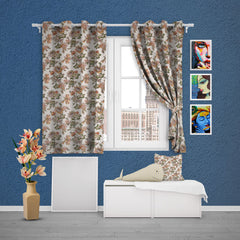 EasyGoods® Premium 240 TC 100% Cotton Anokhi Floral Gold Curtains for Door Windows with Grommets for Living Room Bedroom - EasyGoods India