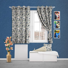 EasyGoods® Premium 240 TC 100% Cotton Anokhi Off White Blue Curtains for Door Windows with Grommets for Living Room Bedroom - EasyGoods India