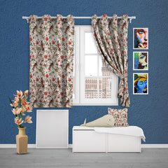 EasyGoods® Premium 240 TC 100% Cotton Anokhi Off White Red Curtains for Door Windows with Grommets for Living Room Bedroom - EasyGoods India
