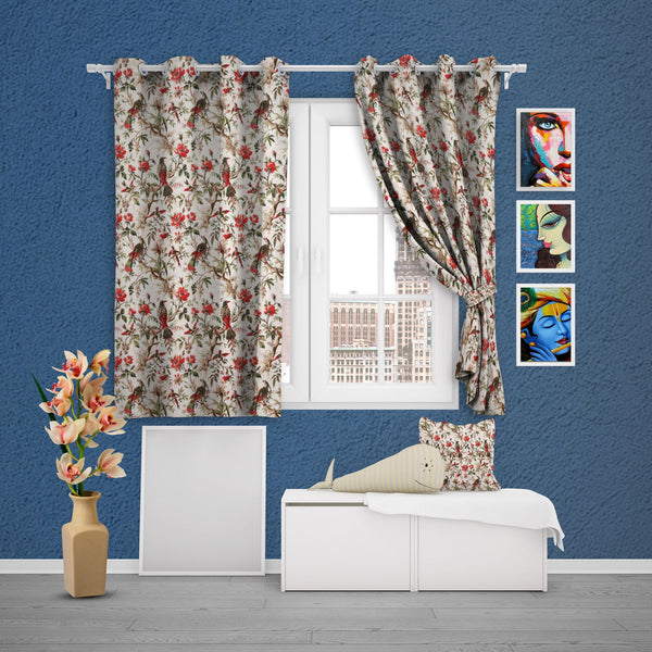 EasyGoods® Premium 240 TC 100% Cotton Anokhi Off White Red Curtains for Door Windows with Grommets for Living Room Bedroom - EasyGoods India