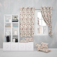 EasyGoods® Premium 240 TC 100% Cotton Anokhi Off White Red Curtains for Door Windows with Grommets for Living Room Bedroom