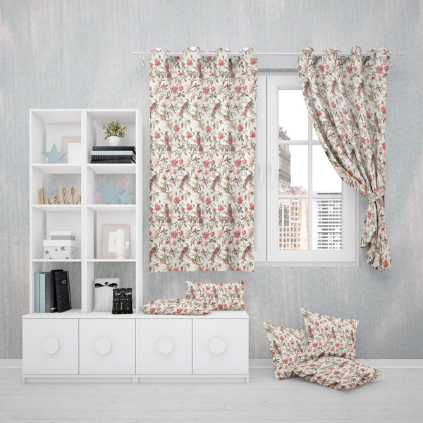 EasyGoods® Premium 240 TC 100% Cotton Anokhi Off White Red Curtains for Door Windows with Grommets for Living Room Bedroom