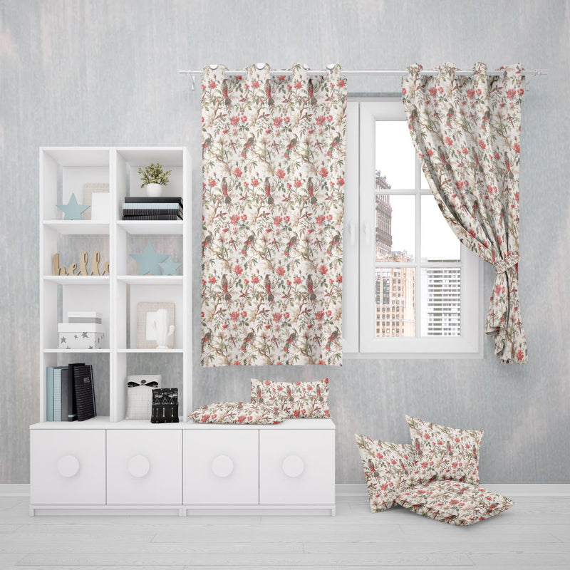 EasyGoods® Premium 240 TC 100% Cotton Anokhi Off White Red Curtains for Door Windows with Grommets for Living Room Bedroom