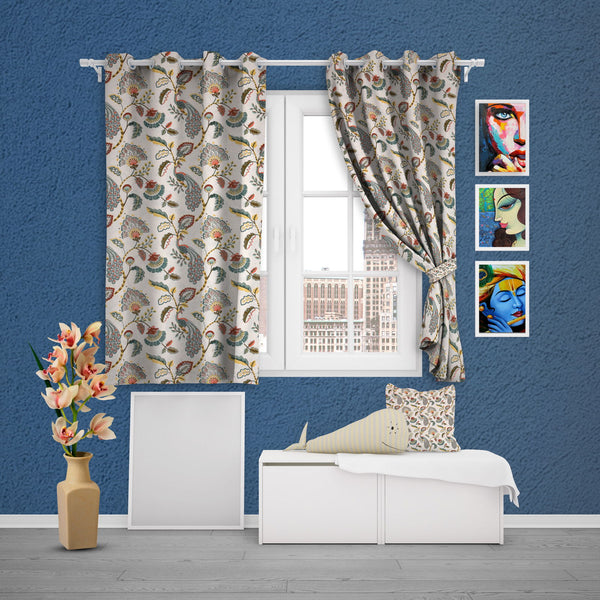 EasyGoods® Premium 240 TC 100% Cotton Anokhi Peacock Gold Curtains for Door Windows with Grommets for Living Room Bedroom - EasyGoods India