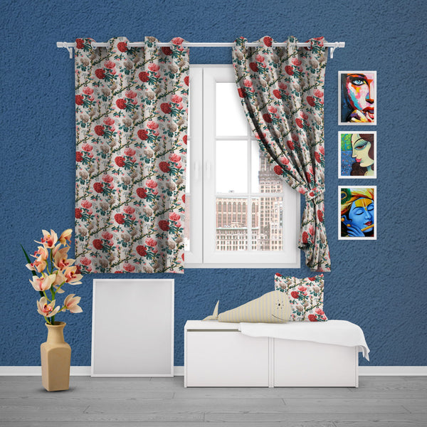 EasyGoods® Premium 240 TC 100% Cotton Sunflower Red Anokhi Curtains for Door Windows with Grommets for Living Room Bedroom - EasyGoods India