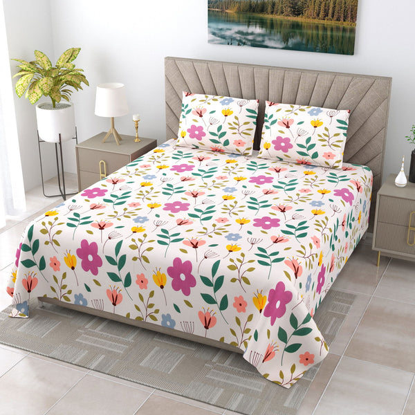 EasyGoods Super Soft King Size Bedsheet with 2 Pillow Covers - Ultra Smooth Colorful Floral Bedsheet | Twilight - EasyGoods India