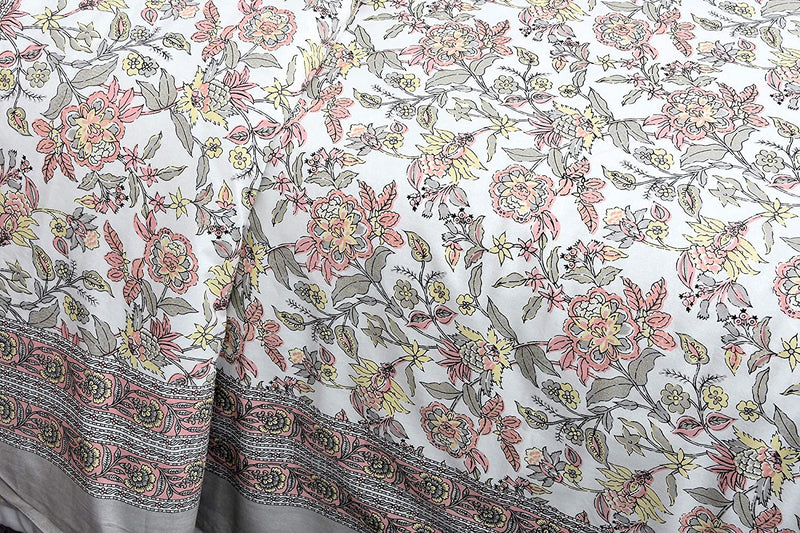 Coloursblock Floral Print Cotton King Size Bedsheet Set with 2 Pillow Covers