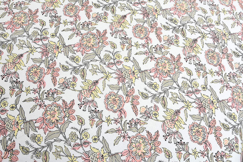 Coloursblock Floral Print Cotton King Size Bedsheet Set with 2 Pillow Covers