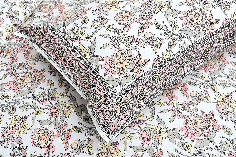 Coloursblock Floral Print Cotton King Size Bedsheet Set with 2 Pillow Covers