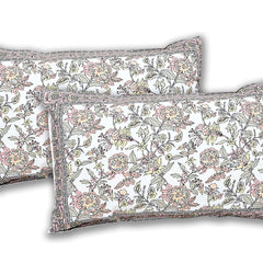 Coloursblock Floral Print Cotton King Size Bedsheet Set with 2 Pillow Covers