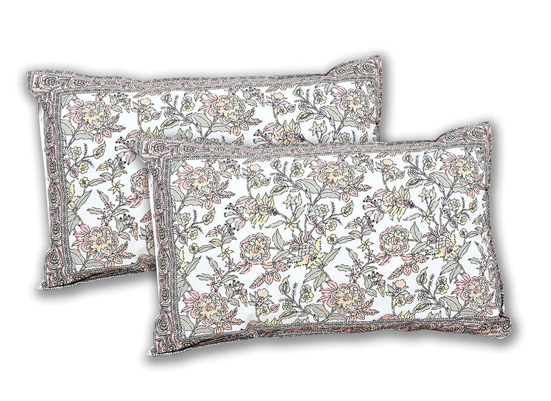 Coloursblock Floral Print Cotton King Size Bedsheet Set with 2 Pillow Covers