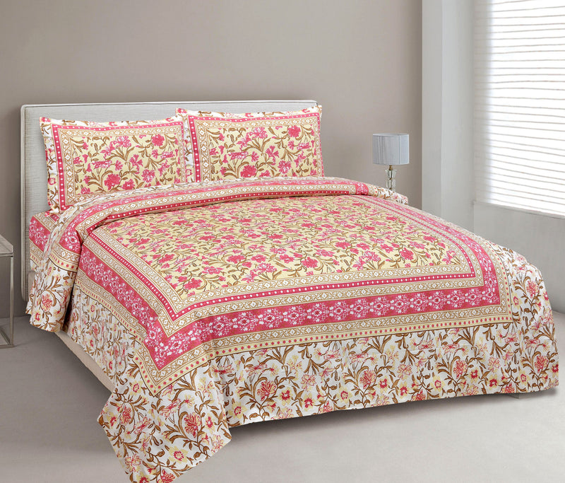 Ethnicjaipuri TOORVI TEXTILE Pure Cotton Flate  Bedsheet with 2 Pillow Covers