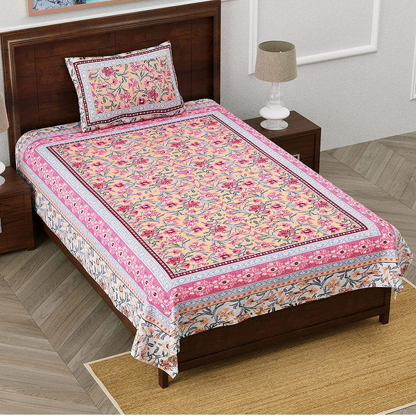 Ethnicjaipuri Print Cotton Flower n Bedsheet With  Plow  Cover