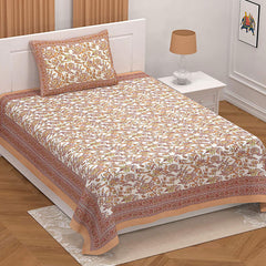 Ethnic Floral 100% Cotton Bedsheet for Single Bed with 1 Pillow Cover | 240 TC Premium Traditional Rajasthani Jaipuri Flat Bed Sheet (60” x 90” ) - EasyGoods India