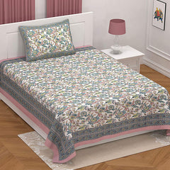 Ethnic Floral 100% Cotton Bedsheet for Single Bed with 1 Pillow Cover | 240 TC Premium Traditional Rajasthani Jaipuri Flat Bed Sheet (60” x 90”, Pink) - EasyGoods India