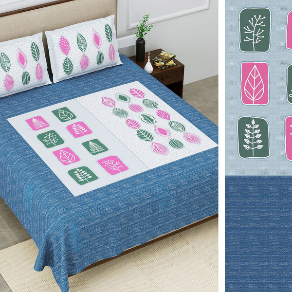 Exotic Leaf Blue Burberry King Size Cotton Bedsheet - EasyGoods India