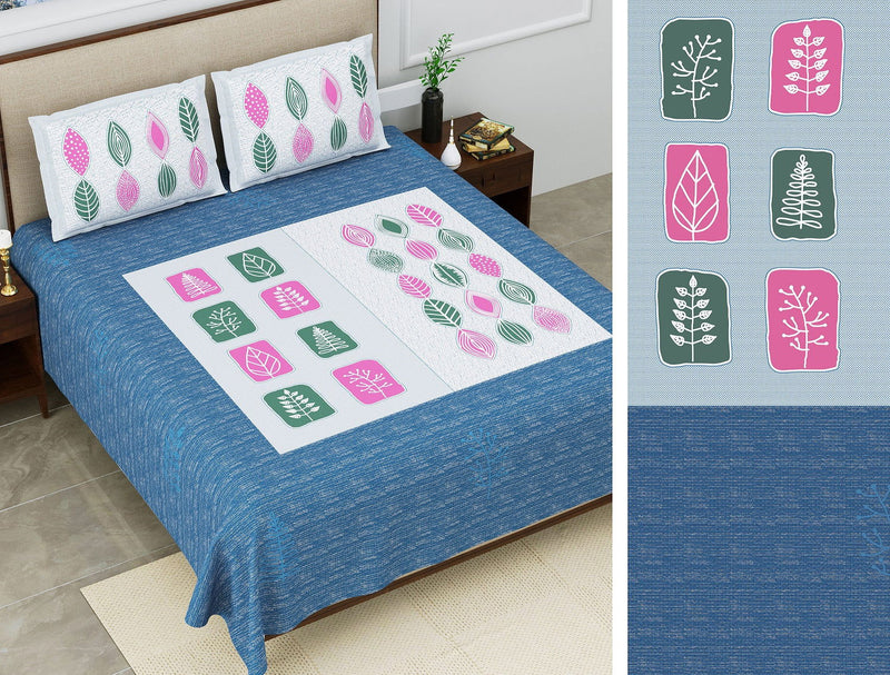 Exotic Leaf Blue Burberry King Size Cotton Bedsheet - EasyGoods India
