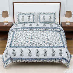 Feather Bloom Blue Monarch King Size Cotton Bedsheet - EasyGoods India