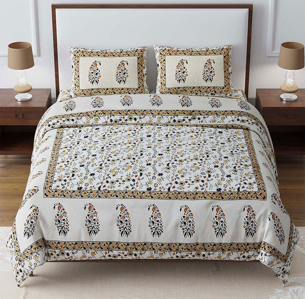 Feather Bloom Golden Monarch King Size Cotton Bedsheet - EasyGoods India