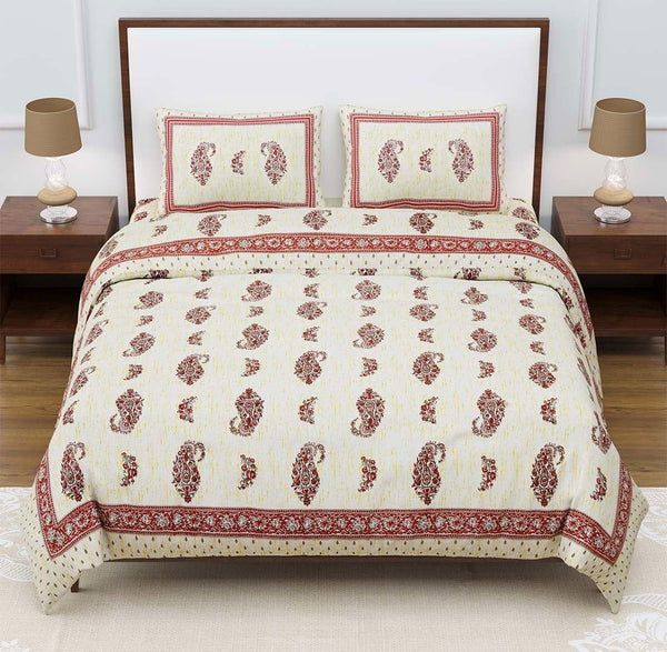 Feather Touch Red Monarch King Size Cotton Bedsheet - EasyGoods India