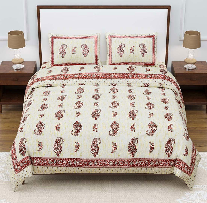 Feather Touch Red Monarch King Size Cotton Bedsheet - EasyGoods India