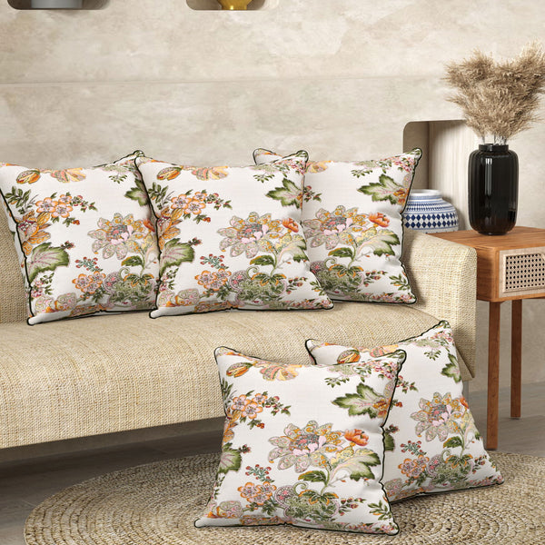 Floral Gold Anokhi Cotton Cushion Covers - 16x16 Inches - EasyGoods India