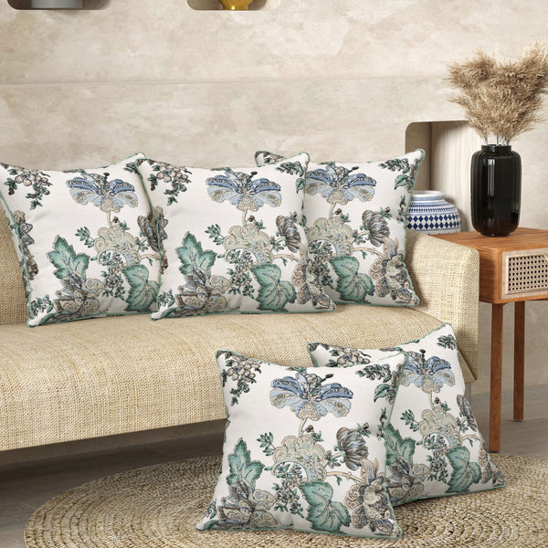 Floral Green Anokhi Cotton Cushion Covers - 16x16 Inches - EasyGoods India