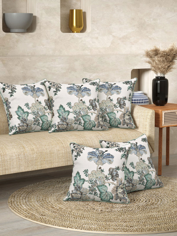 Floral Green Anokhi Cotton Cushion Covers - 16x16 Inches - EasyGoods India