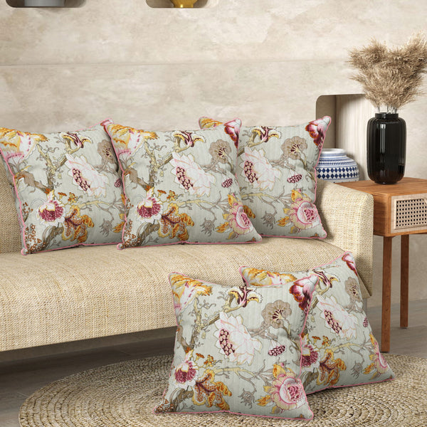 Floral Olive Anokhi Cotton Cushion Covers - 16x16 Inches - EasyGoods India