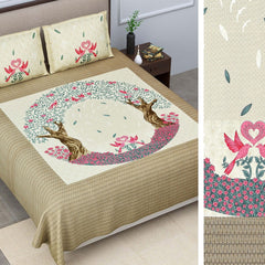 Garden Of Love Golden Burberry King Size Cotton Bedsheet - EasyGoods India