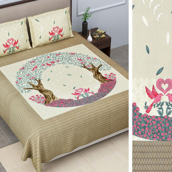 Garden Of Love Golden Burberry King Size Cotton Bedsheet - EasyGoods India