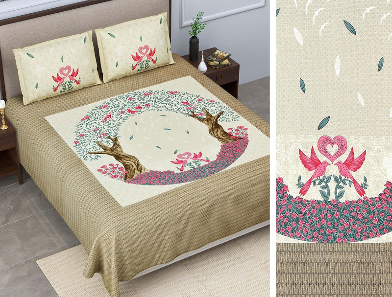 Garden Of Love Golden Burberry King Size Cotton Bedsheet - EasyGoods India