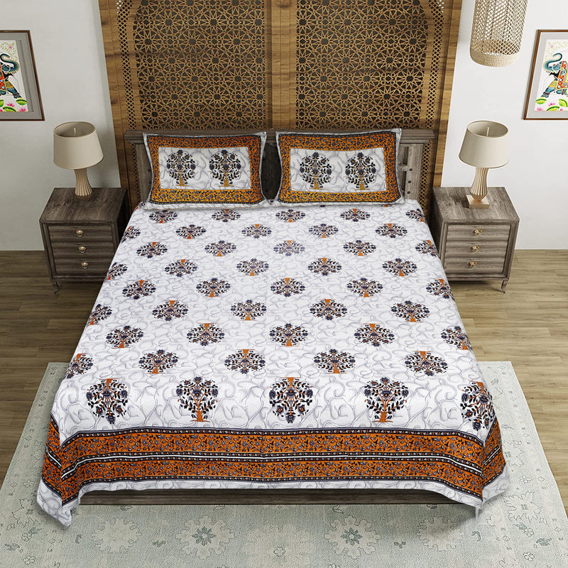 Premium Cotton Jaipuri Printed Double Bedsheet with 2 Pillow Covers