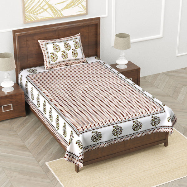 Heska Ethnic Floral Bedsheet - Brown - EasyGoods India