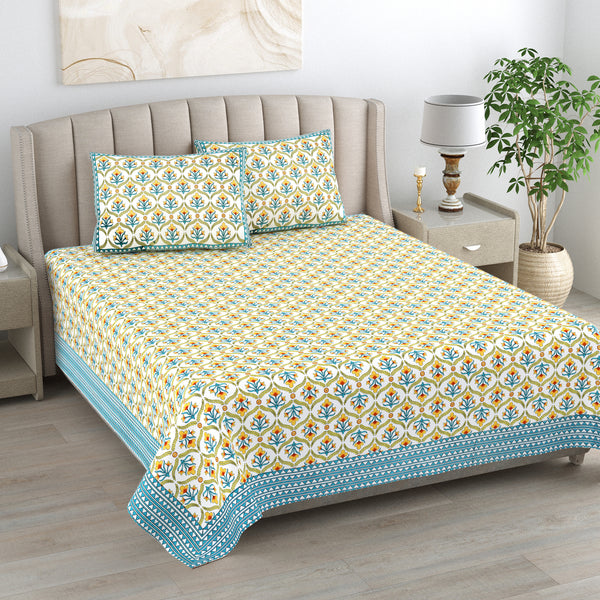 Kalakriti Amber Garden Pure Cotton Double Bedsheet with 2 Pillow Covers