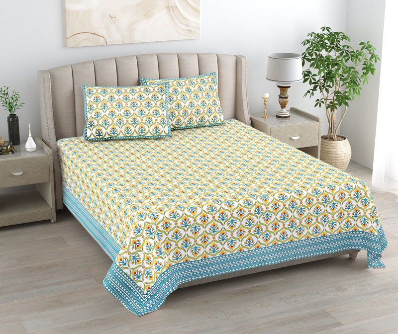 Kalakriti Amber Garden Pure Cotton Double Bedsheet with 2 Pillow Covers