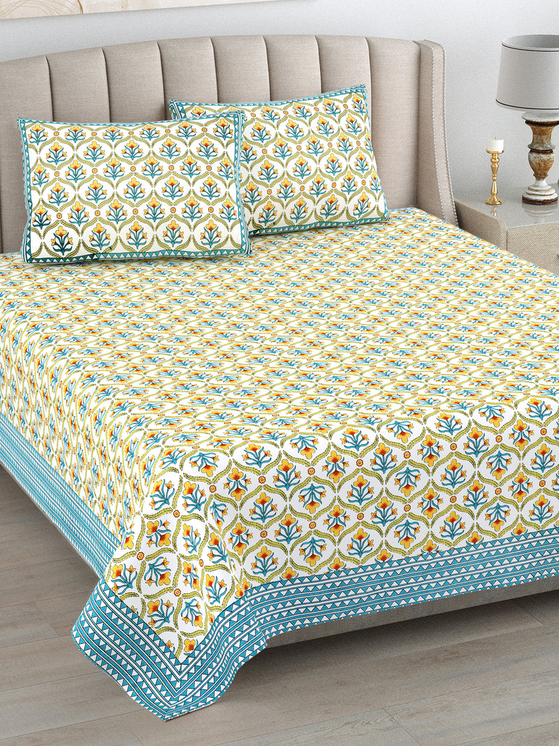Kalakriti Amber Garden Pure Cotton Double Bedsheet with 2 Pillow Covers
