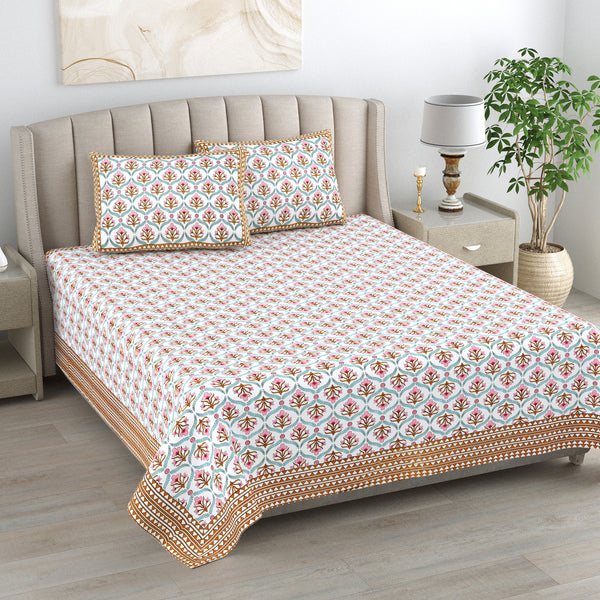 Kalakriti Satrangi Botanica Pure Cotton  Bedsheet with 2 Pillow Covers