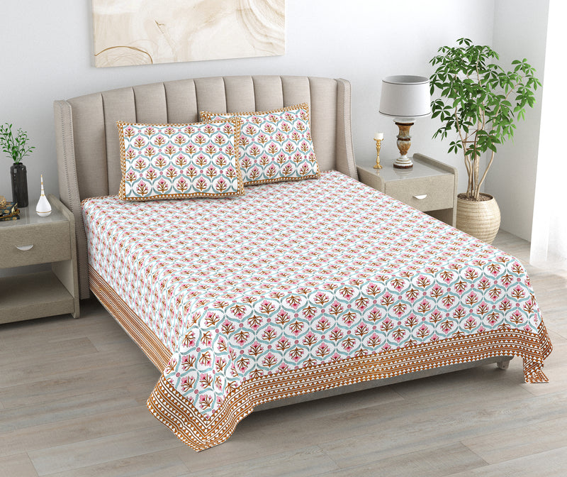 Kalakriti Satrangi Botanica Pure Cotton  Bedsheet with 2 Pillow Covers