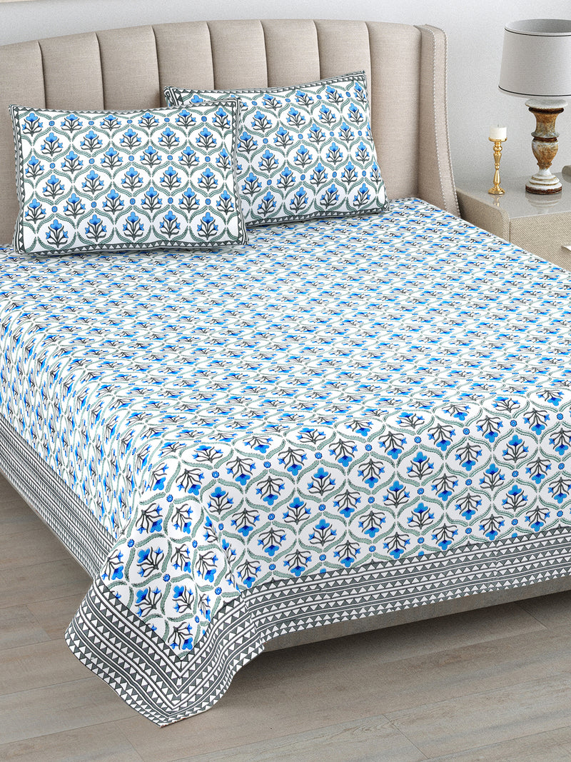 Kalakriti Indigo Charm Pure Cotton Bedsheet with 2 Pillow Covers