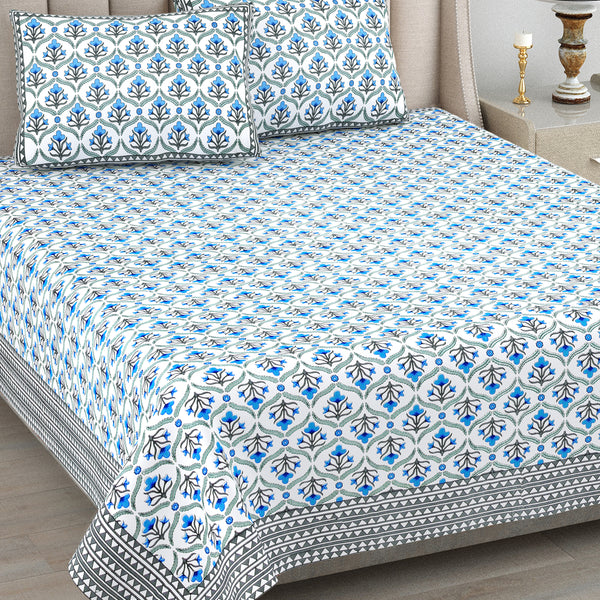 Kalakriti Indigo Charm Pure Cotton Bedsheet with 2 Pillow Covers