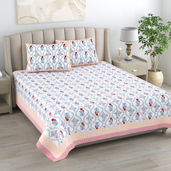 Ethnic Motifs Print Pure Cotton King Bedsheet with 2 Pillow Covers