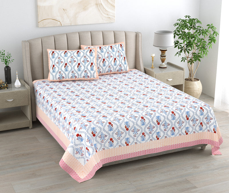 Ethnic Motifs Print Pure Cotton King Bedsheet with 2 Pillow Covers