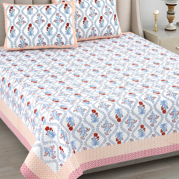 Ethnic Motifs Print Pure Cotton King Bedsheet with 2 Pillow Covers