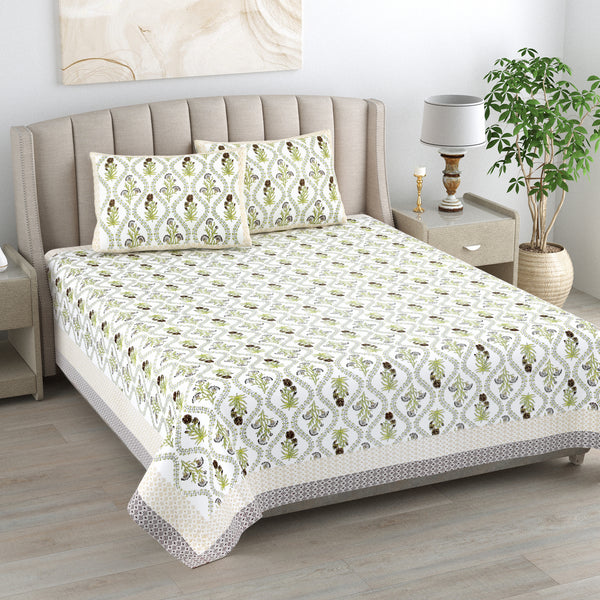 Kalakriti Zest & Bloom Pure Cotton Double Bedsheet with 2 Pillow Covers
