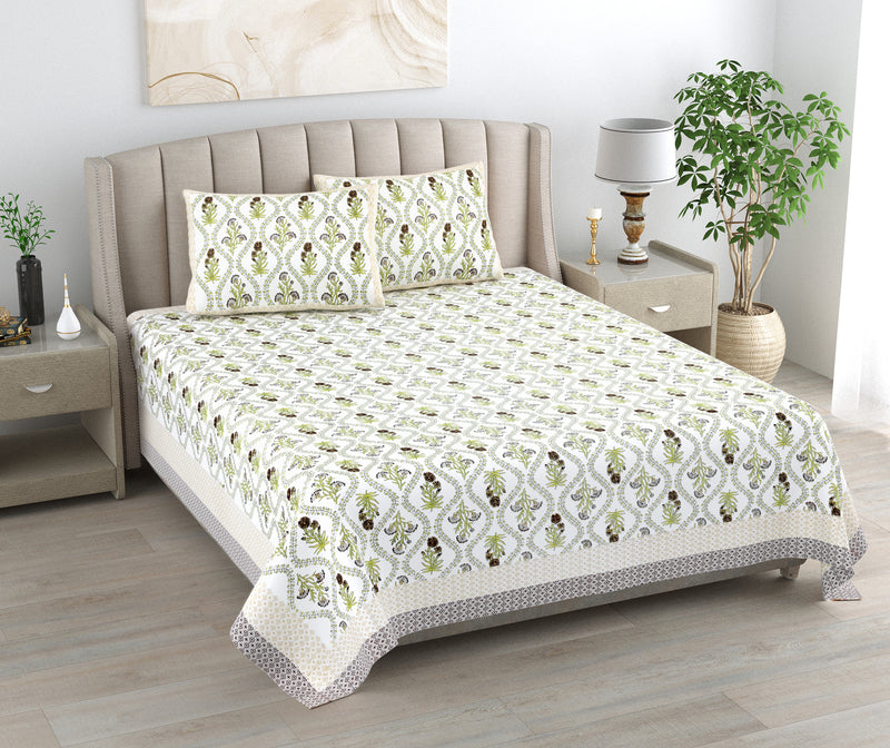 Kalakriti Zest & Bloom Pure Cotton Double Bedsheet with 2 Pillow Covers