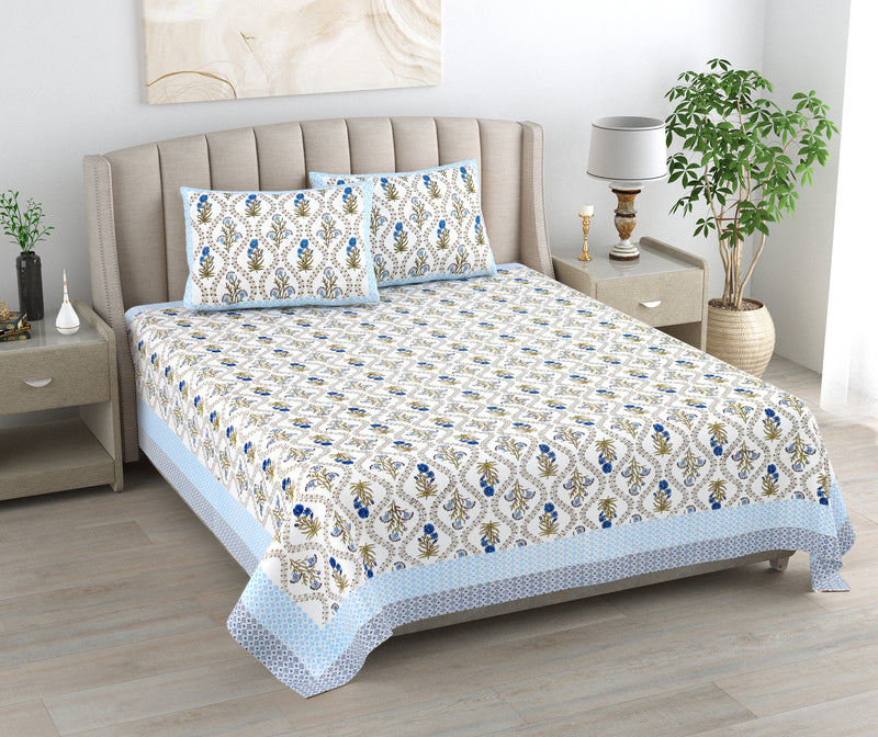 Kalakriti Tropical Tehzeeb Pure Cotton Double Bedsheet with 2 Pillow Covers