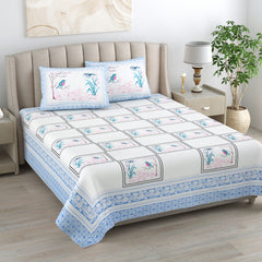 Kalakriti Chirping Dreams Pure Cotton Double Bedsheet with 2 Pillow Covers